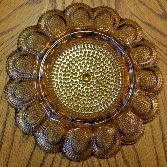Vintage Amber Glass Deviled Egg Platter - Picture 3 of 6